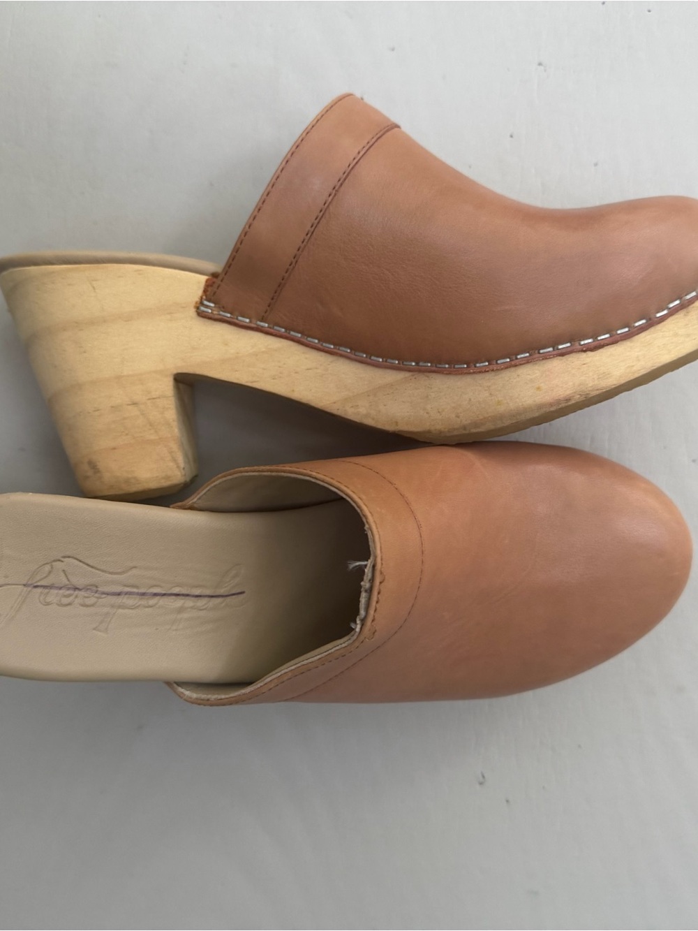 Free people Leather Slip-On Mules in Tan - Women's Comfortable Slide